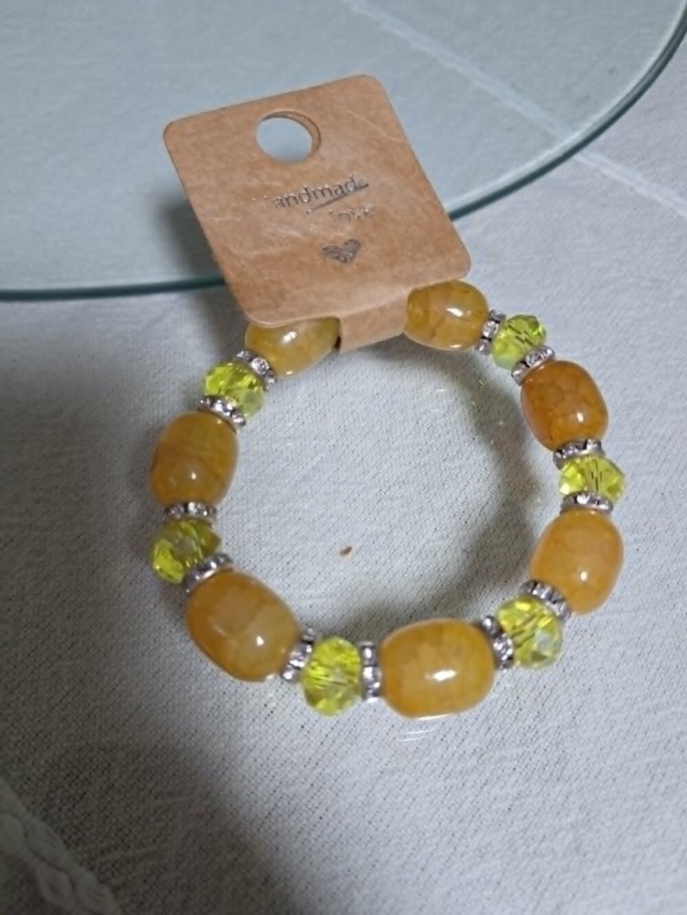 Yellow Glass Bead Stretch Bracelet Amber Faceted NWOT